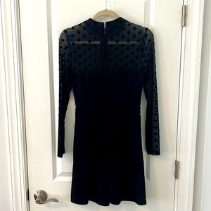 NWT French Connection BLACK A Line Dress w/sweet heart neckline w/polka dot mesh
